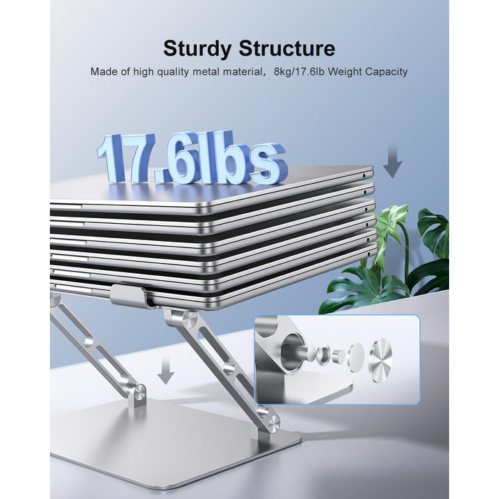 JOIOT Adjustable Laptop Stand - Ergonomic Aluminum Laptop Riser for Desk - Portable Notebook Stand - Compatible with 10-17.3 inch Laptops (Silver)