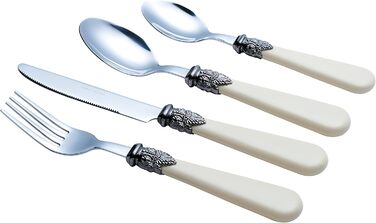 EXZACT Ivory Cream Flatware Set, 24 Pieces, Stainless Steel with Detailed Handle, Traditional, Elegant, Vintage Style/Antique (WF28-24CRM)