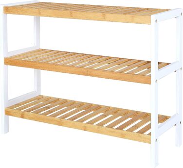 Dibea Shoe Rack with 3 Shelves, Shoe Cabinet, Bamboo Shelf, Standing Shelf, Kitchen Shelf, Living Room Shelf, 70x26x55 cm, Natural/White