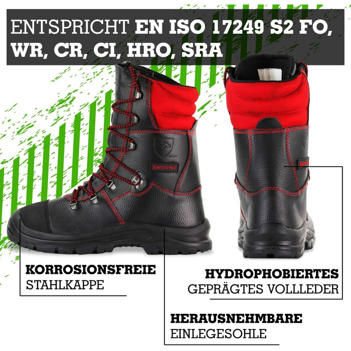 Черевики для лісу Forst з захистом від пилки, клас 1, чорно-червоні, шкіряні, розмір 42 EU