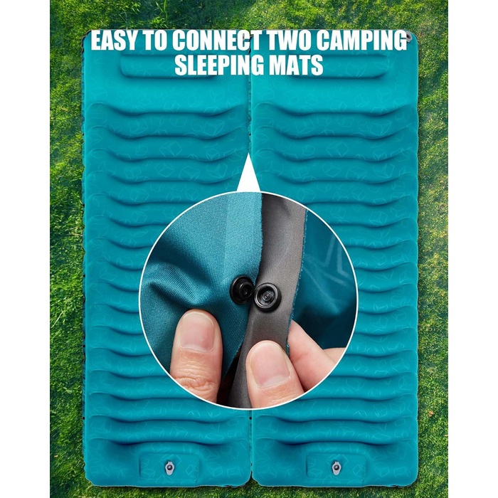 Надувний килимок для кемпінгу - самонадувний, товстий, з подушкою, для рюкзаків, трекінгу, подорожей - блакитний