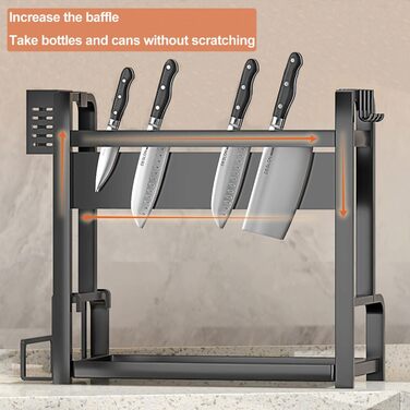 Стійка для спецій Devesanter на 2 яруси, велика місткість, з контейнерами, органайзер для кухні, з підставкою для дощок, з гачками, чорний