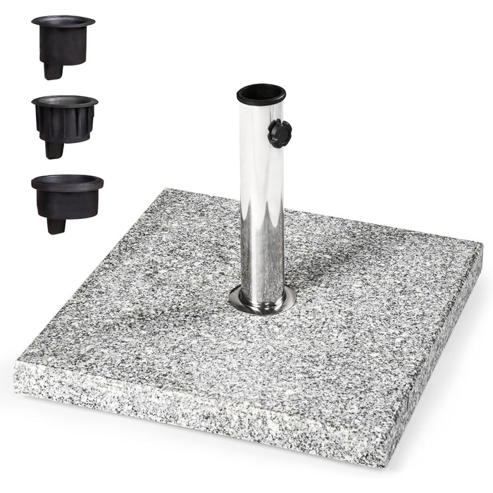 Paramondo Umbrella Stand - Granite Umbrella Stand, Square, 48 x 48 cm, with adapter sleeves, for medium-sized umbrellas