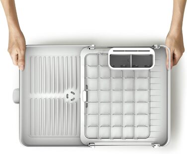 Сушарка для посуду Joseph Joseph Extendable з регульованою шириною, знімним контейнером для столових приборів та відкидним піддоном, нержавіюча сталь (1-рівень, Heller Stein)