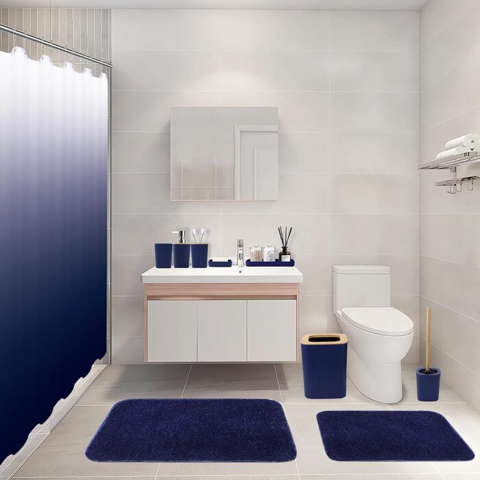 Набір аксесуарів для ванної кімнати з чорним мармуровим візерунком: сміттєвий кошик, тумбочка, дозатор мила, мильниця, тримач для зубних щіток, стакан для зубних щіток, WC-щітка та контейнер для ватних паличок