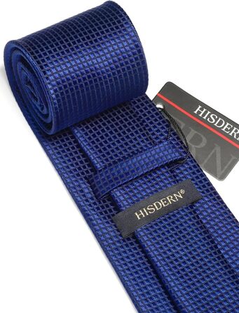 HISDERN Комплект краватки та нагрудного хустинки для чоловіків: синьо-морська в клітинку, елегантний, класичний