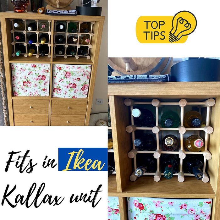 Wooden wine rack for 12 bottles, practical for kitchen or home bar. Modular wine bottle rack, natural beechwood.