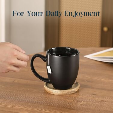 DOWAN Coffee Mug Set, 6 x 470ml Large Porcelain Coffee Mugs, Mugs with Handle, Matte Ceramic Mug for Coffee, Tea & Hot Chocolate, Black Coffee Cup Set