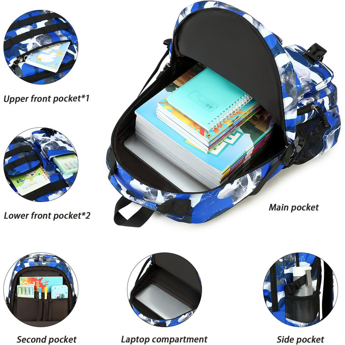 Шкільний рюкзак для хлопчика-підлітка, водонепроникний, світлий, синій