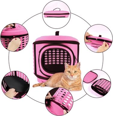 Складана переноска для котів та маленьких собак, рожева переноска-сумка для тварин з м'яким матом