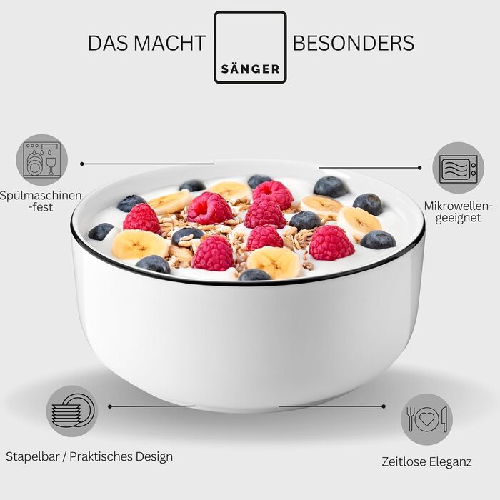 SÄNGER Marlo Black Rim: 30-ти елементний сервіз для 6 осіб (посуд) | PREMIUM COLLECTION