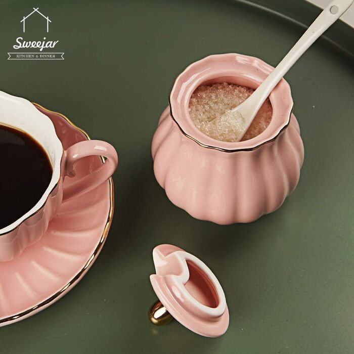 Sweejar Home Royal Ceramic Sugar and Cream Jug Set, 3-Piece Set with Cream Pitcher, Sugar Bowl