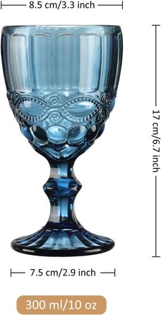 Joeyan Blau Vintage Wine Glasses with Embossed Design, Colored Relief Red Wine Glasses White Wine Glasses, Drinking Glasses, Goblet Glasses, Wine Goblet for Wine Juice Drinks, 300 ml, Set of 4, Dishwasher Safe