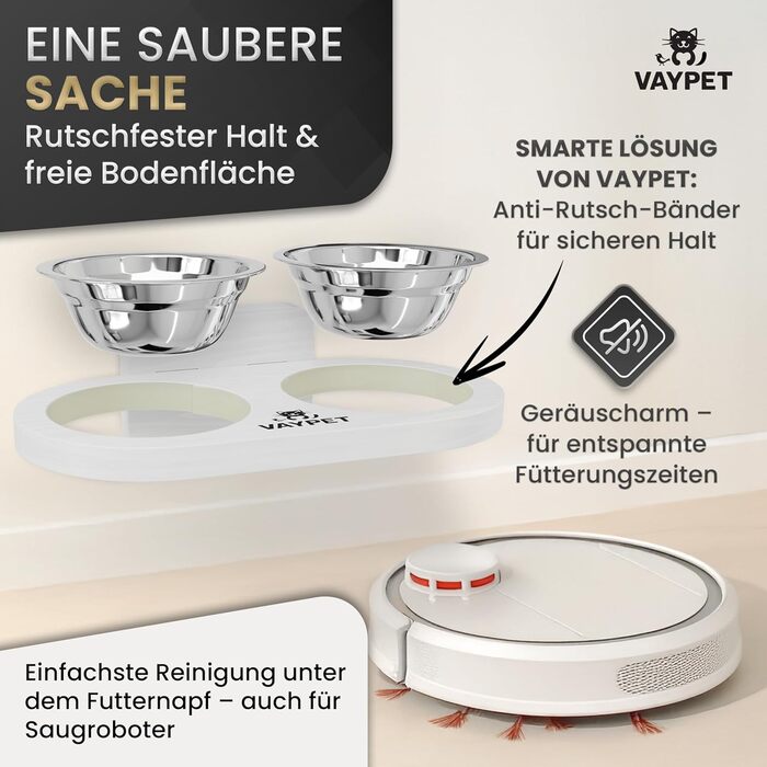 Підвищений годівниця для котів Doppel-Katzennapf: зручний, без свердління, з нержавіючої сталі (білий)