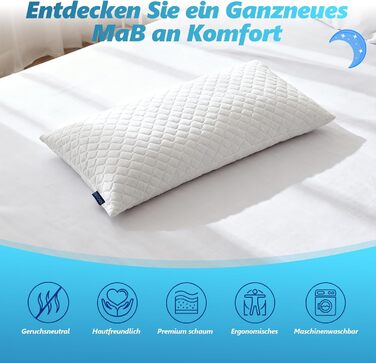 Подушка з піни Memory Foam для сну, охолоджуюча, ортопедична для сну на боці, біла, 40x80 см