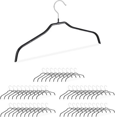 Relaxdays Non-Slip Clothes Hangers, Set of 50, Shirt Hangers, Blouse Hangers with Rubber Coating, Metal, 42 cm, Black