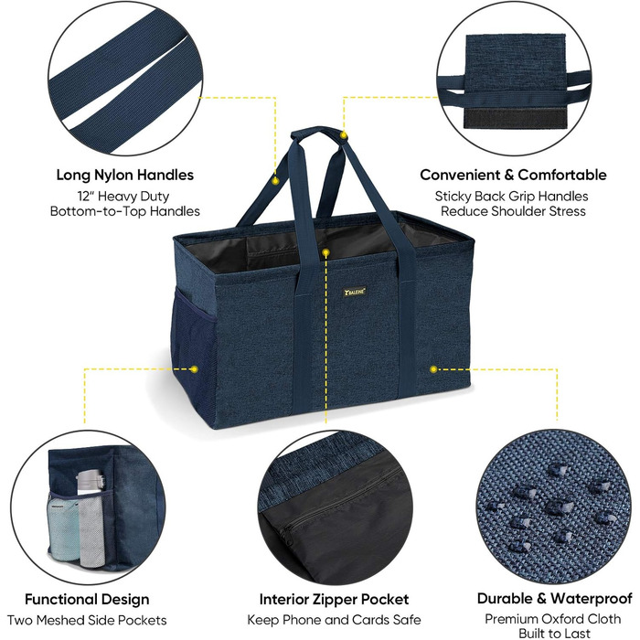 BALEINE Extra Large Multi-Purpose Shopping Bag with Wire Frame for Storage (1-Pack, Blue)