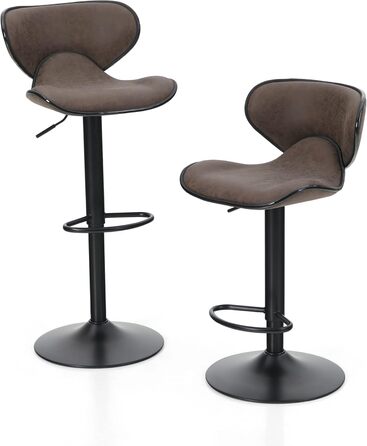 ALPHA HOME Adjustable Bar Stools 2-Pack with Backrest and Footrest - Swivel Gas Lift PU Leather Kitchen Barstools for Counter, Kitchen & Home, Brown