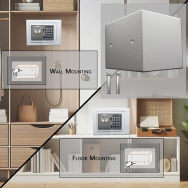 Електронний сейф Yuanshikj Deluxe з цифровим замком та клавіатурою для дому, офісу, готелю, бізнесу, ювелірних виробів та зброї, сріблястий (17E)