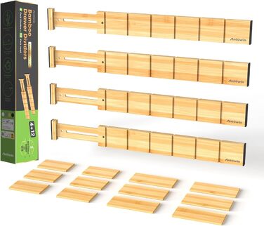 ANTOWIN 4 Pack Expandable Drawer Dividers, 5.7CM, extends from 43CM to 56CM, Drawer Organizers for Kitchen, Bedroom, Office, Bathroom (Natural)