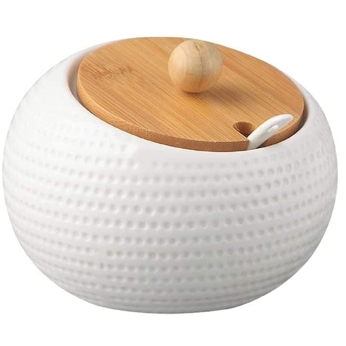 Керамичні баночки для спецій, цукру та солі з бамбуковими кришками та ложками - набір для кухні