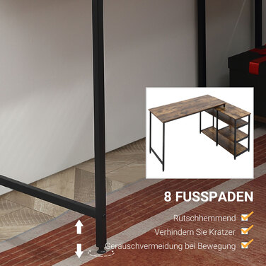 HOMCOM L-Shaped Corner Desk, PC Table with Shelf and Drawer, 135x90x79cm, Rustic Brown, Particleboard & Metal, for Office & Home Office