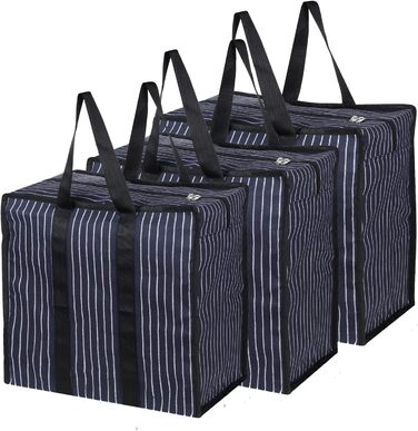 Double R Bags Multi-Purpose Canvas Tote Bag, Extra Large, Durable, Reusable, with Strong Handles and Zippered Bottom (Navy Blue) (3 Pack)