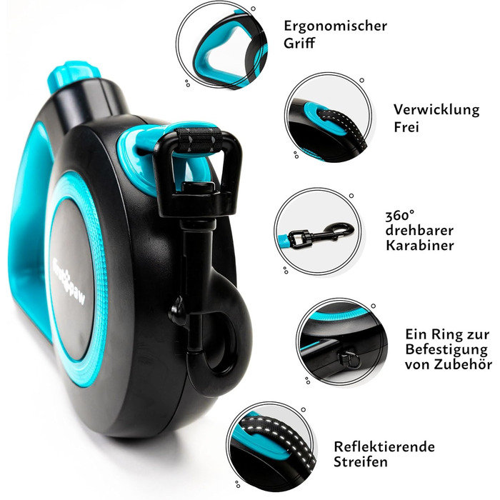 Висувна поводок для собак Rollleine 5м з функцією зупинки - зручний поводок для прогулянок, підходить для собак маленьких та середніх порід (до 20 кг), колір блакитний