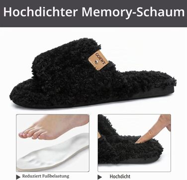 Жіночі домашні капці GOEWY з ефектом пам'яті (Memory Foam) — м'які відкриті тапочки з антиковзаючою підошвою для дому та вулиці, чорні, розмір 36/37 EU