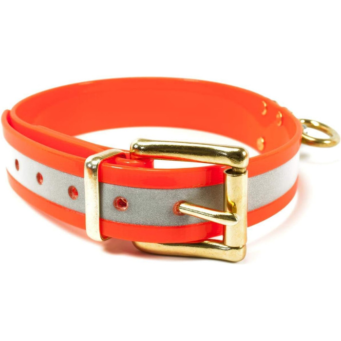 Нашийник для собак Mystique® Biothane з відбивачем, оранжевий, з фурнітурою Gold Messing, 30-40 см