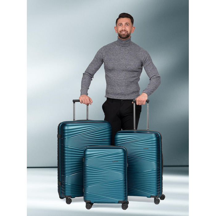 Набір валіз з жорстким корпусом 3 шт. | Turquoise Metallic Collection 02 | Міцний поліпропілен, 4 колеса, TSA-замок