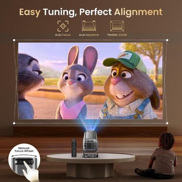 Міні проєктор Beamer 4K 1080p з Android 12.0, WiFi 6, Bluetooth 5.4, 22000 люмен, автокорекція трапецеїдальних спотворень, поворот 270°, підключення PC/HDMI/USB/TF, сірий