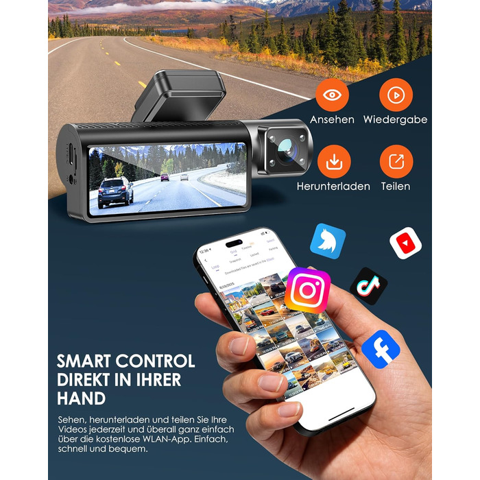 Відеореєстратор iZEEKER 3-канальний 4K з картою 32GB: передній, задній, внутрішній, WiFi 6, нічна зйомка