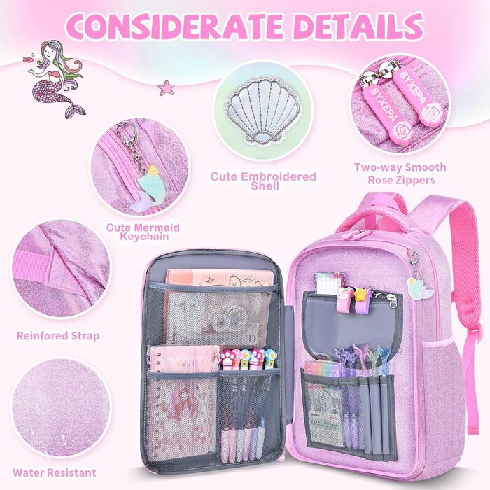 Рюкзак для дівчинки Schulrucksack Mermaid, рожевий - шкільний, 43x35x17 см, для дітей 5-10 років