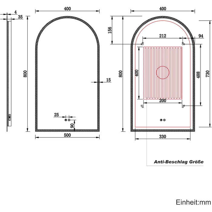 Дзеркало для ванної кімнати SONNI з підсвічуванням 80x60 см, 3 кольори світла, проти запотівання, LED, сенсорне керування, годинник, температура, 3-кратне збільшення