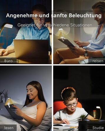 LED-лампа для читання з USB-зарядкою, 9 світлодіодів, 3 режими температури кольору, регульована яскравість, гнучкий поворот на 360°, для читання в ліжку