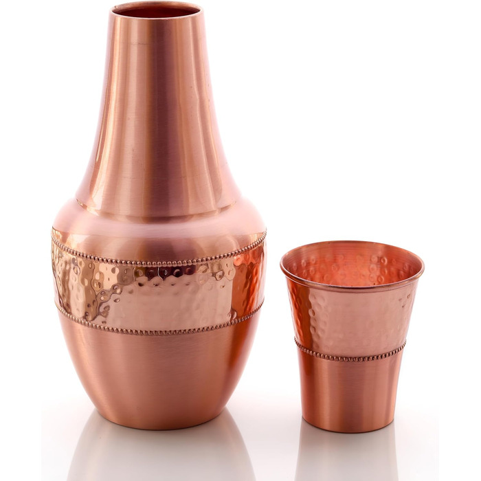 Copper Nightstand Carafe with Cup, 1.4 L, Capacity for Ayurvedic Health Benefits, Water Jug for Home, Gift, Sports, and Yoga