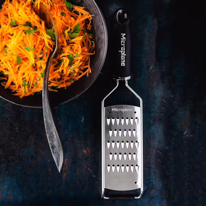 Microplane Fine Julienne Kitchen Grater for Carrot, Zucchini, Potato, Apple, Beet, and Radish in Black with Stainless Steel Blades - Made in USA