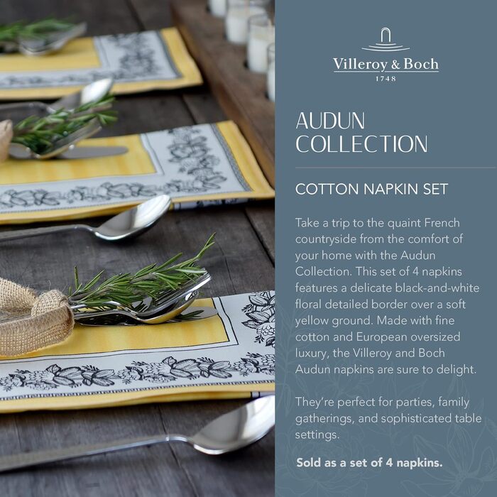 Villeroy & Boch Audun Oversized Cotton Cloth Napkins, 53.3 x 53.3 cm, Set of 4