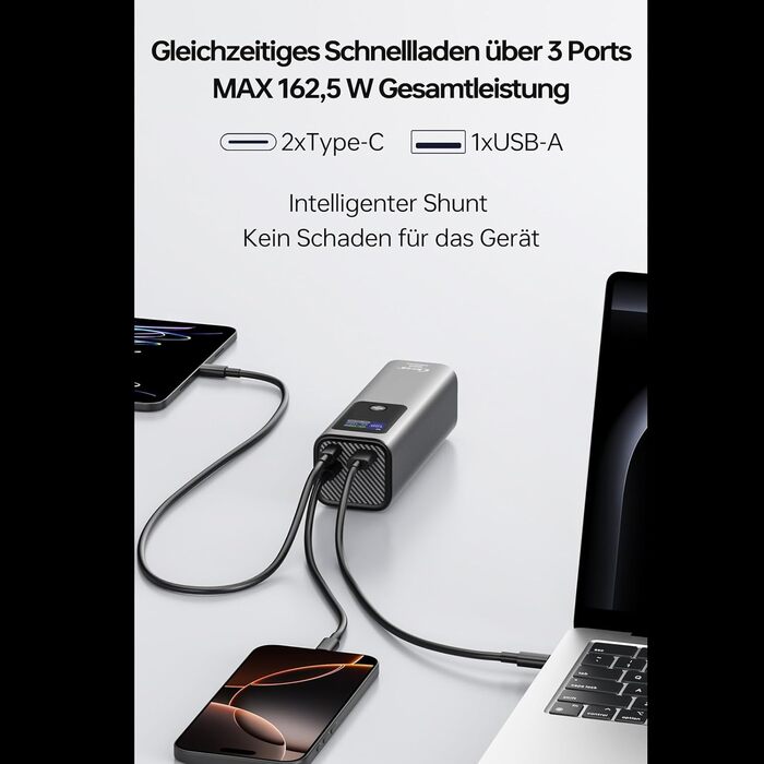 Powerbank 27000mAh, 140W, 3 порти, сумісний з iPhone, MacBook, iPad, AirPods