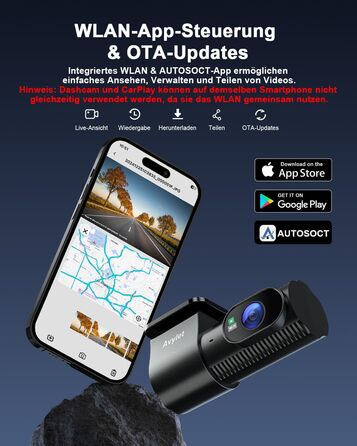 Відеореєстратор Avylet 4K+1080P з двома камерами (передня та задня), Wi-Fi, GPS, IPS дисплеєм, паркувальною функцією, Super Night Vision, WDR, 170° кутом огляду, G-сенсором, підтримка карт пам'яті до 256GB