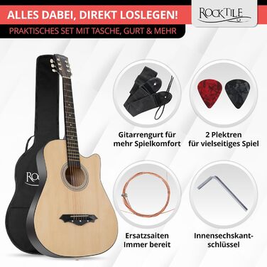 Rocktile WSD-5C-NT: Акустична гітара Western Slim Line Dreadnought - Натуральний колір (з аксесуарами)