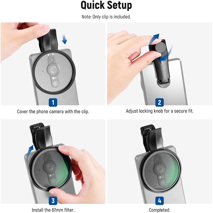 NEEWER 67mm Кліп-он CPL фільтр для смартфонів: поляризаційний фільтр для об'єктивів, сумісний з Samsung Galaxy S25 Ultra, Google Pixel, Huawei, Xiaomi