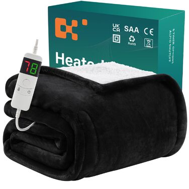 Електрична ковдра BOMOVA з автовимкненням, тепла та м'яка ковдра для дому, 10 режимів нагріву, таймер 5 годин, чорна, 130x180 см