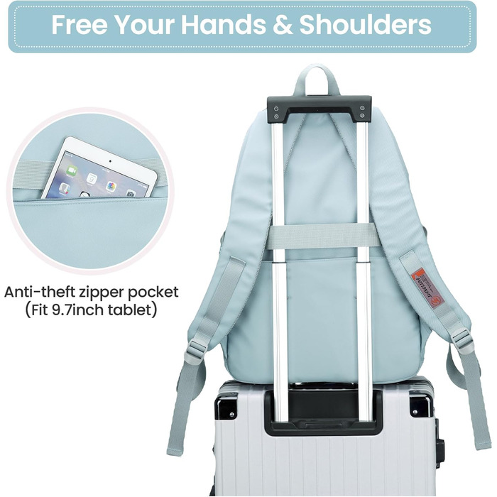 Шкільний рюкзак для дівчаток-підлітків: стильний та водонепроникний, 3-9 клас, для школи та подорожей, блакитний (8529)