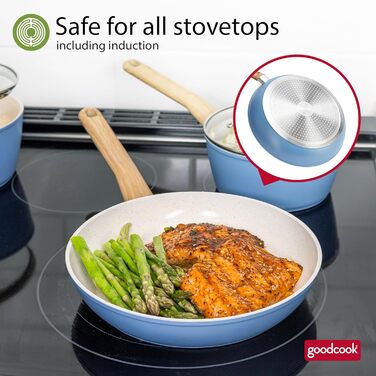 Набір посуду GoodCook Gesundes Keramik 12 предметів блакитного кольору: каструлі, пароварка, лопатки, сковорідки - індукційний посуд