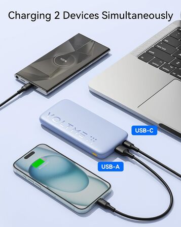 Power Bank VOLTME 10000mAh з USB C та USB A, PD3.0, LED-дисплеєм. Сумісний з iPhone, iPad, Samsung, Huawei, чорний