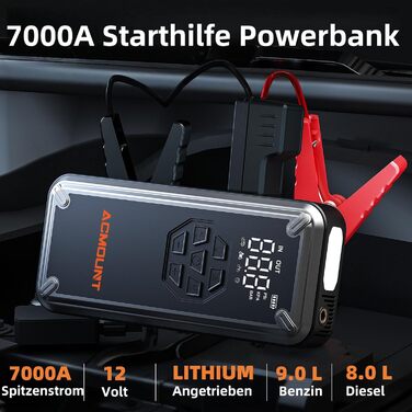 Powerbank для авто Acmount Starthilfe з компресором, 7000A, 150PSI, LCD, LED, до 9L бензину/8L дизеля