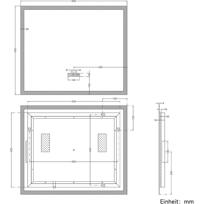 Дзеркало для ванної кімнати SONNI з LED-підсвічуванням, 100 x 60 см, антизапарник, IP44, сенсорне керування, 3 кольори світла, білий