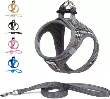 Шлейка для собак Suredoo, маленькі та середні породи, анти-тяга, світловідбиваюча, дихаюча, для цуценят (M, 34-39см; XL, 46-53см, 8-10.5кг), сіра в клітинку